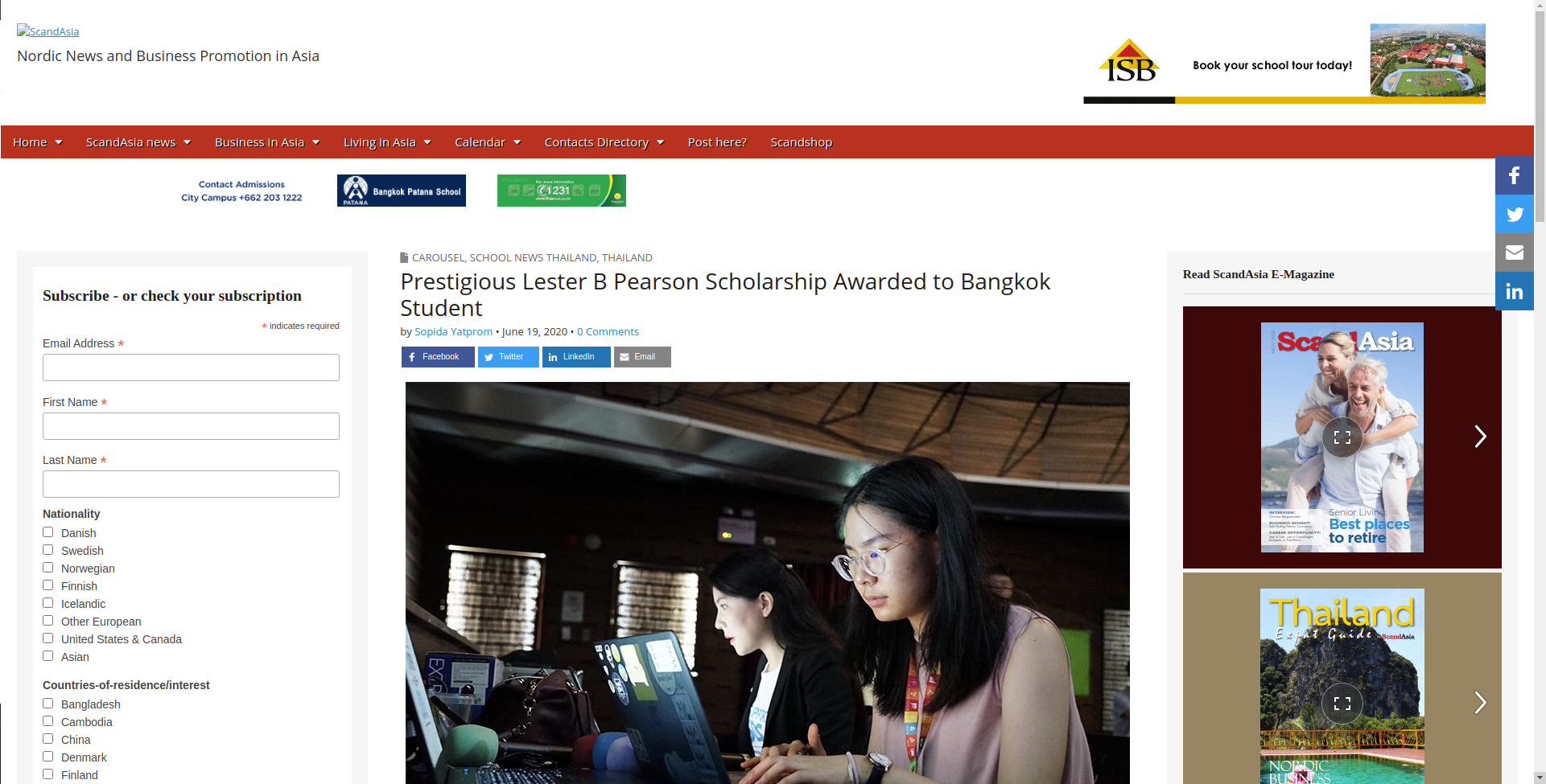 Prestigious Lester B Pearson Scholarship Awarded to Bangkok Patana Student